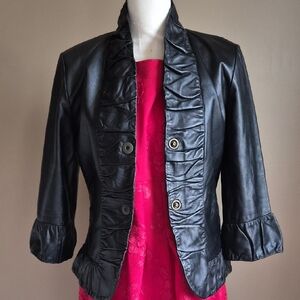 Black Ruffled Leather Women's Jacket. Runs Small